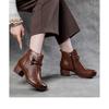 New Women's Retro Chunky Heel Short Boots, Genuine Leather Round Toe Shoes, Non-Slip for Fall/Winter, Commuting & Casual