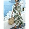 New retro ethnic style geometric rhombus print dress V-neck flared mid-sleeved pocket loose holiday dress