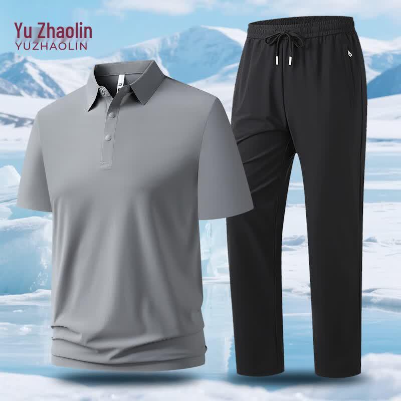 YUZHAOLIN Men s Summer Casual Short Sleeve & Long Pant Set M