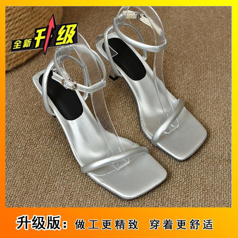 

Thin strap high heels French temperament solid color high-end one-word strap open toe thin heel sandals women s wear 2025 summer new models 41