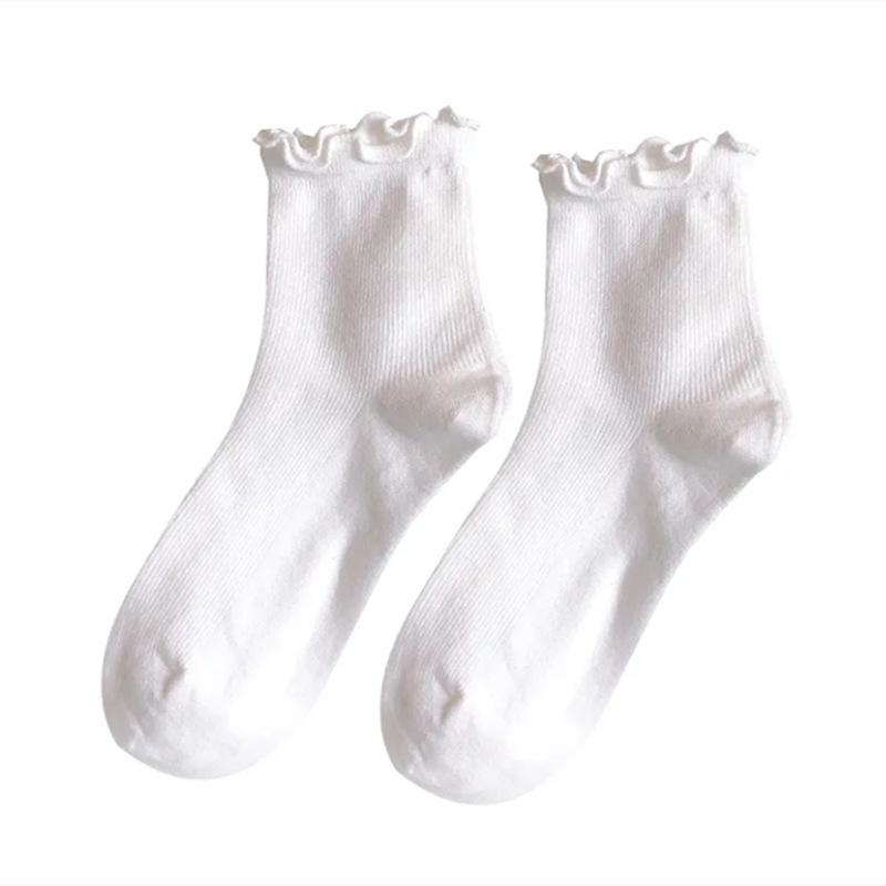 Ruffle Socks Women White Black Frilly Lolita Style Japanese Maiden Cute Kawaii Cotton Harajuku Princess Crew Socks