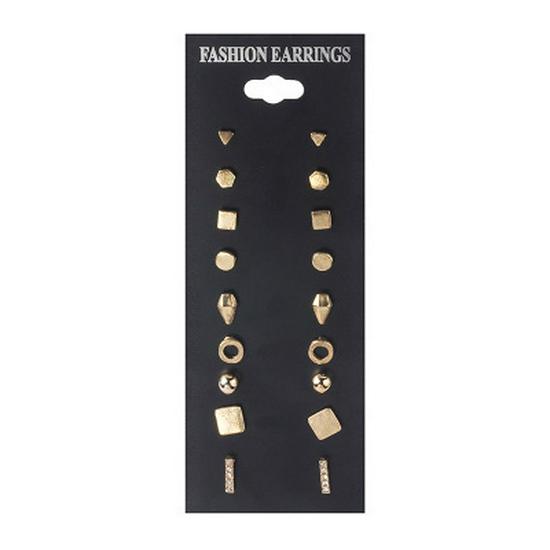 Stylish European  American Geometric Stud Earrings: 9-Pair Set