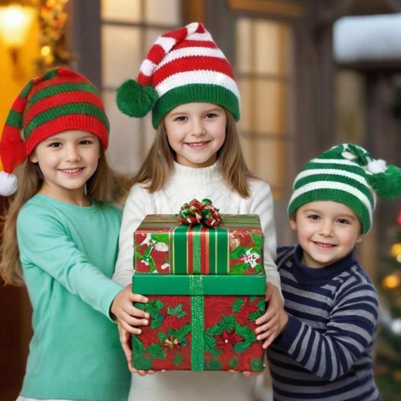 Christmas Hat Knitted Hat With Red And Green Stripes And Fur Ball Long Tail Hat Christmas Hat Old Man Hat