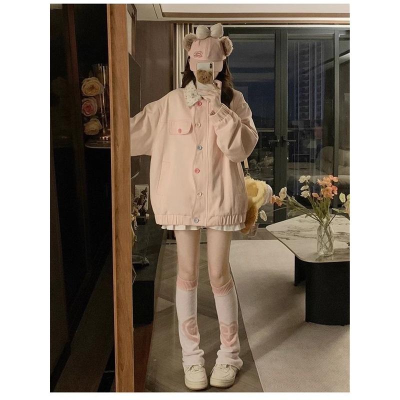 Cute Ruffle Collar Jacket For Women Oversized Casual Button Up Coat