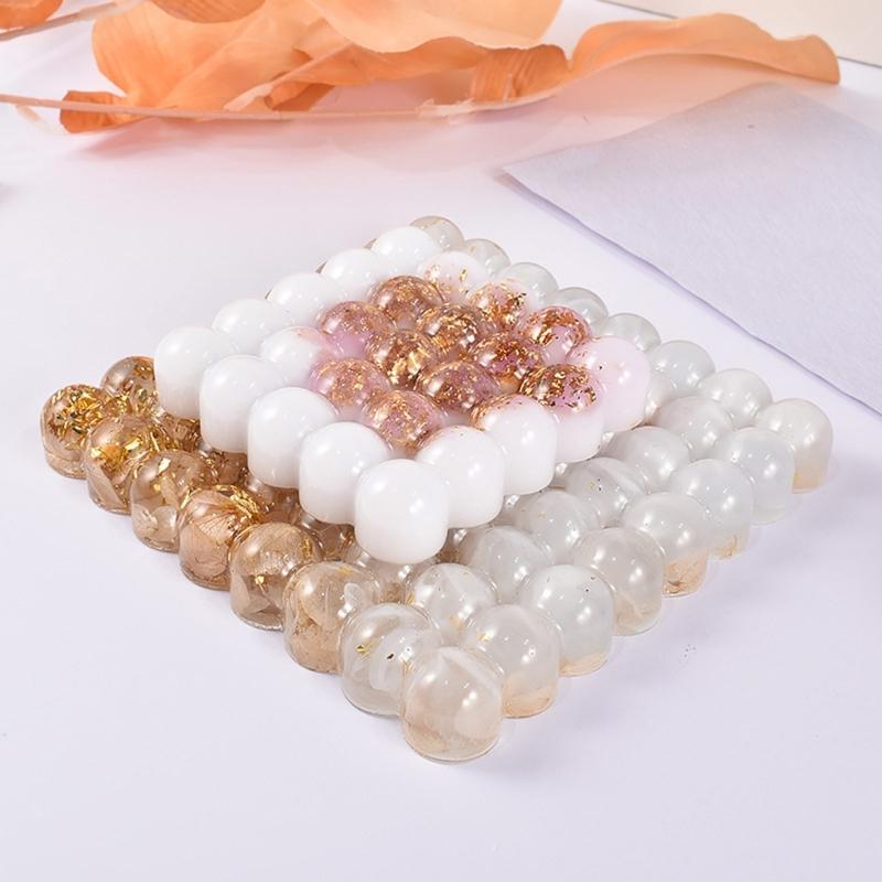 Half Bead Coaster Molds Square Silicone Coaster Mold Cup Mat Mold Square Epoxy Casting Mold for Resin Coaster Home Decor