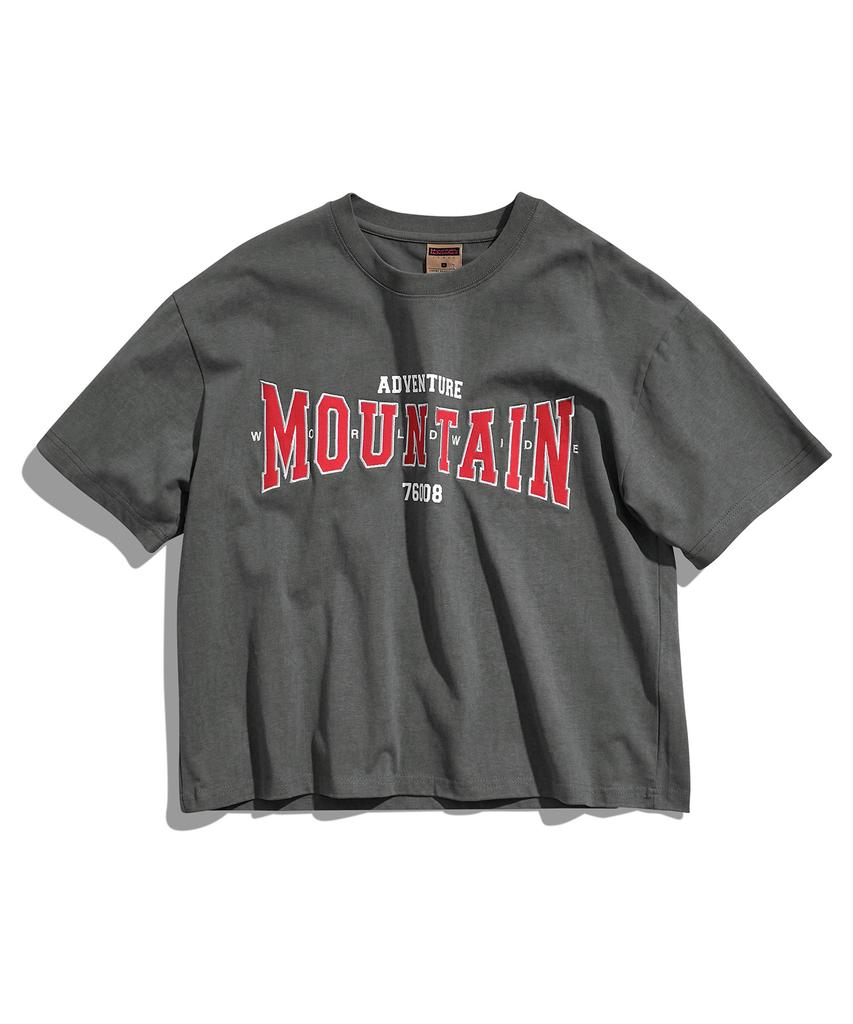 Peullukeu Crop World Mountain Embroidered Logo Pigment Short Sleeve T-Shirt Dark Grey Fst741C