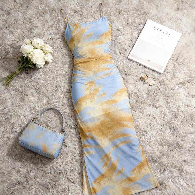 Dress High-end High-end Sense Gentle Wind Waist Thin Spice Girl Long Skirt Trendy French Tie-dye Suspenders