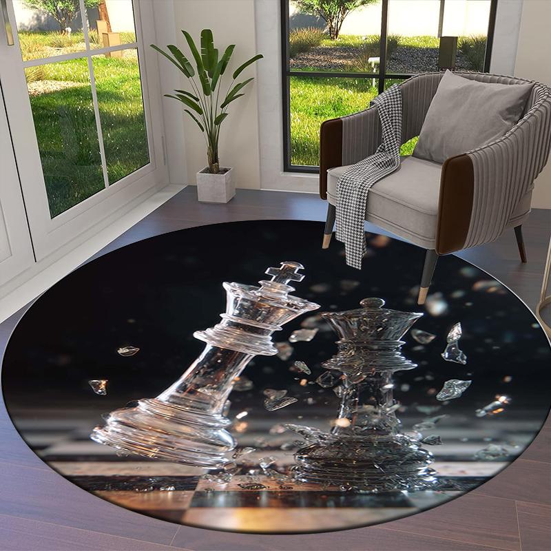 Chess Round Area Rug,Carpet Rug for Living Room Bedroom Sofa Playroom Decor,Non-slip Floor Mat