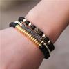 Matte Black Cubic Zirconia Ball & UFO Pendant Braided Bracelet Set
