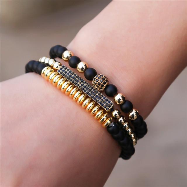 Matte Black Cubic Zirconia Ball & UFO Pendant Braided Bracelet Set