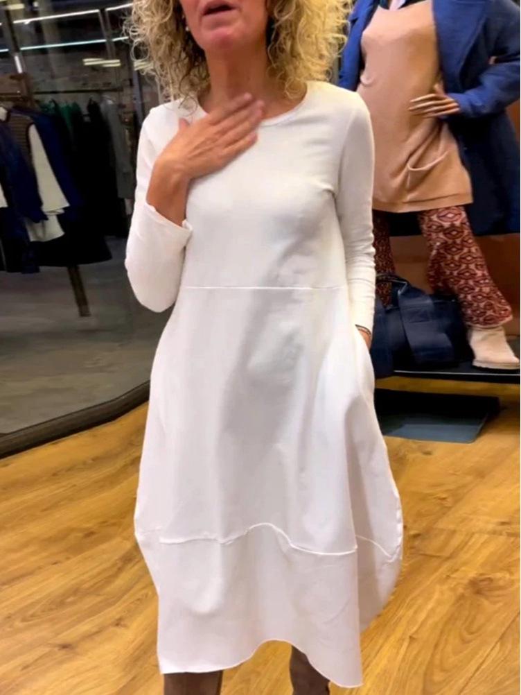 Vestido de Otoño/Invierno 2024 Moda Europea y Americana Color Sólido Manga Larga Cuello Redondo para Mujer