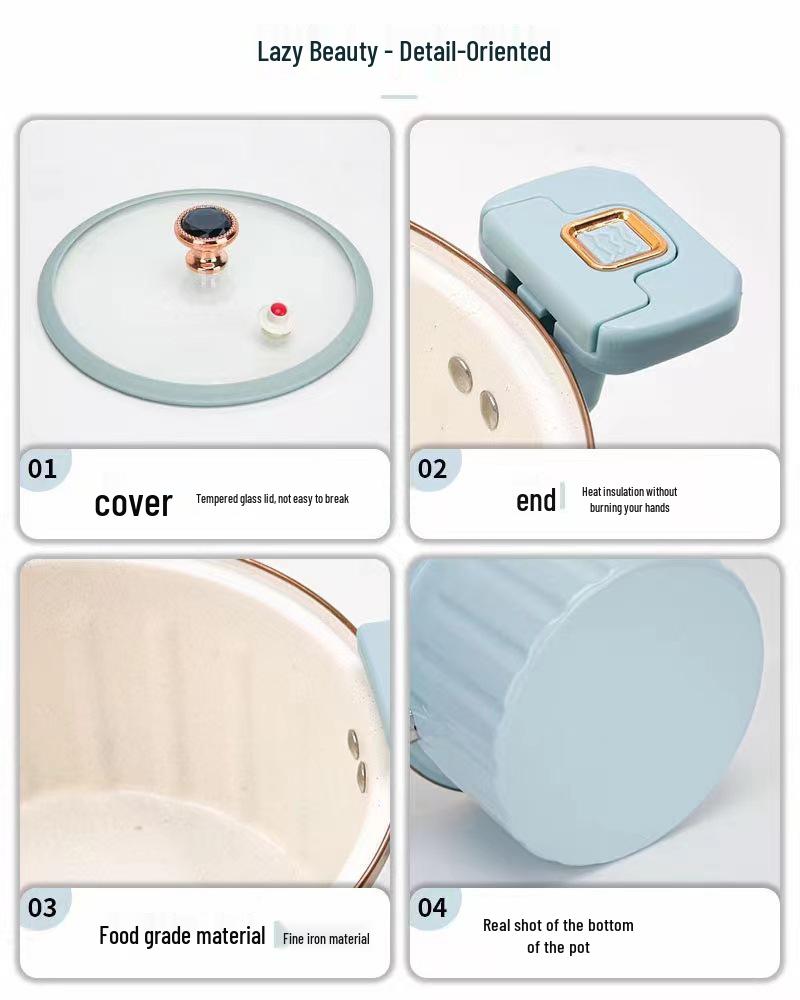 Large Capacity Non-Stick Enamel Soup Pot - Multi-Functional Double-Handled for Low Pressure Cooking