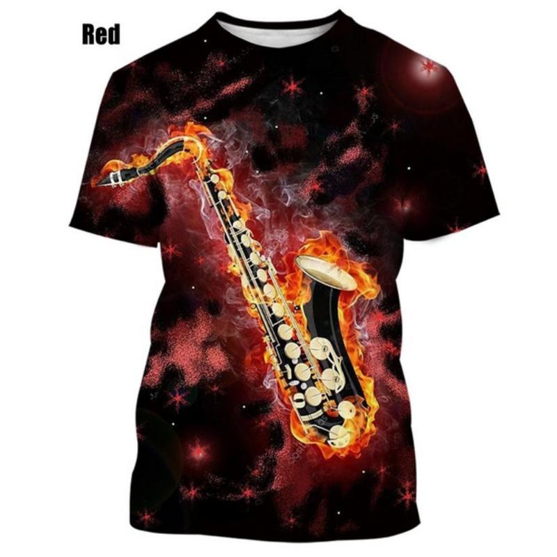 Neues Jazz Musikinstrument Saxophon T-Shirt Herren Freizeit Musik Kunst Kurzarm T-Shirt