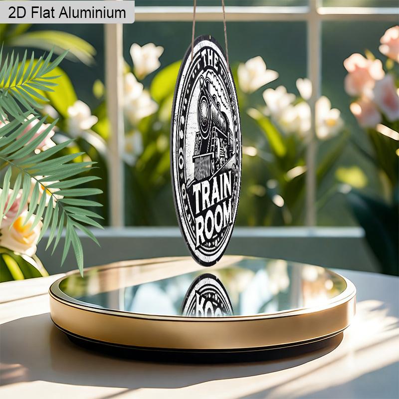 2D Flat AluminumVintage Train Room Round Metal Sign for Entryway, Bar, Cafe, Club, Kitchen, Pre-Drilled Holes for Easy Hanging, gifts for Teens