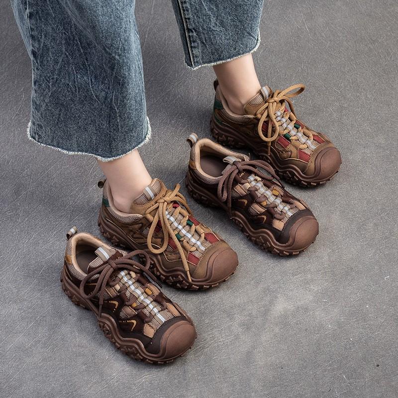 Johnature Casual Outdoor Sports Lace Up Clunky Sneaker Mixed Colors Comfortable And Versatile Women's Shoes