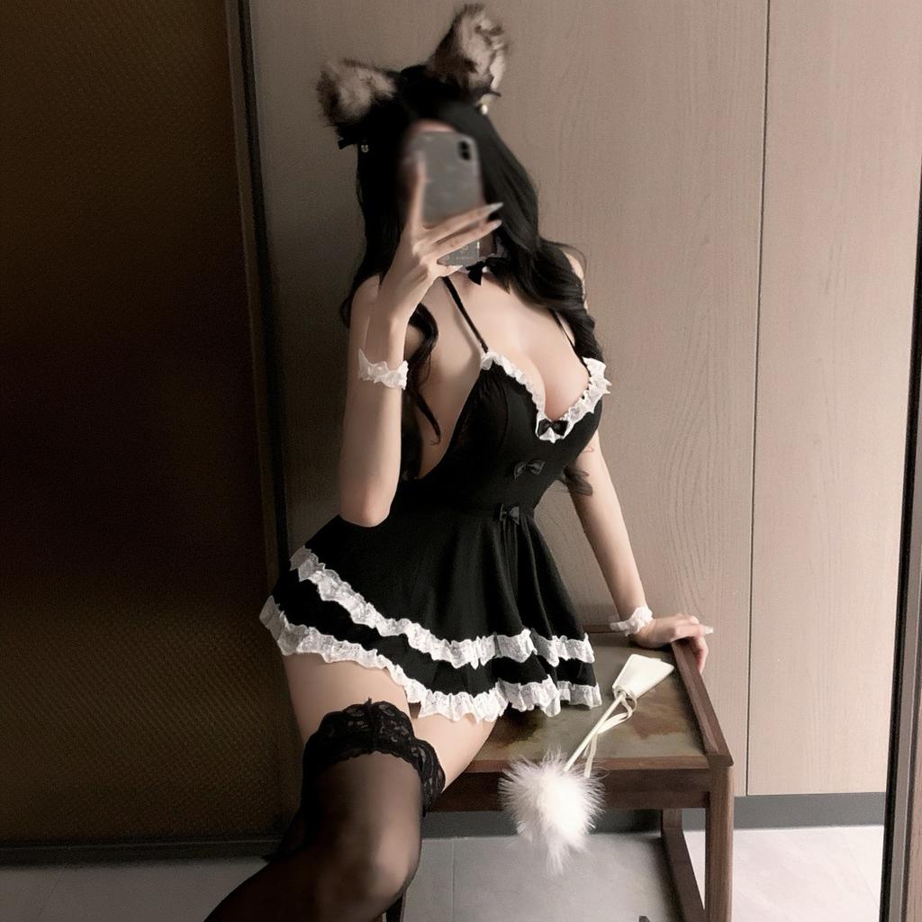 Sexy underwear cute good maid uniform set pure desire leak back temptation maid outfit no-take-off bed