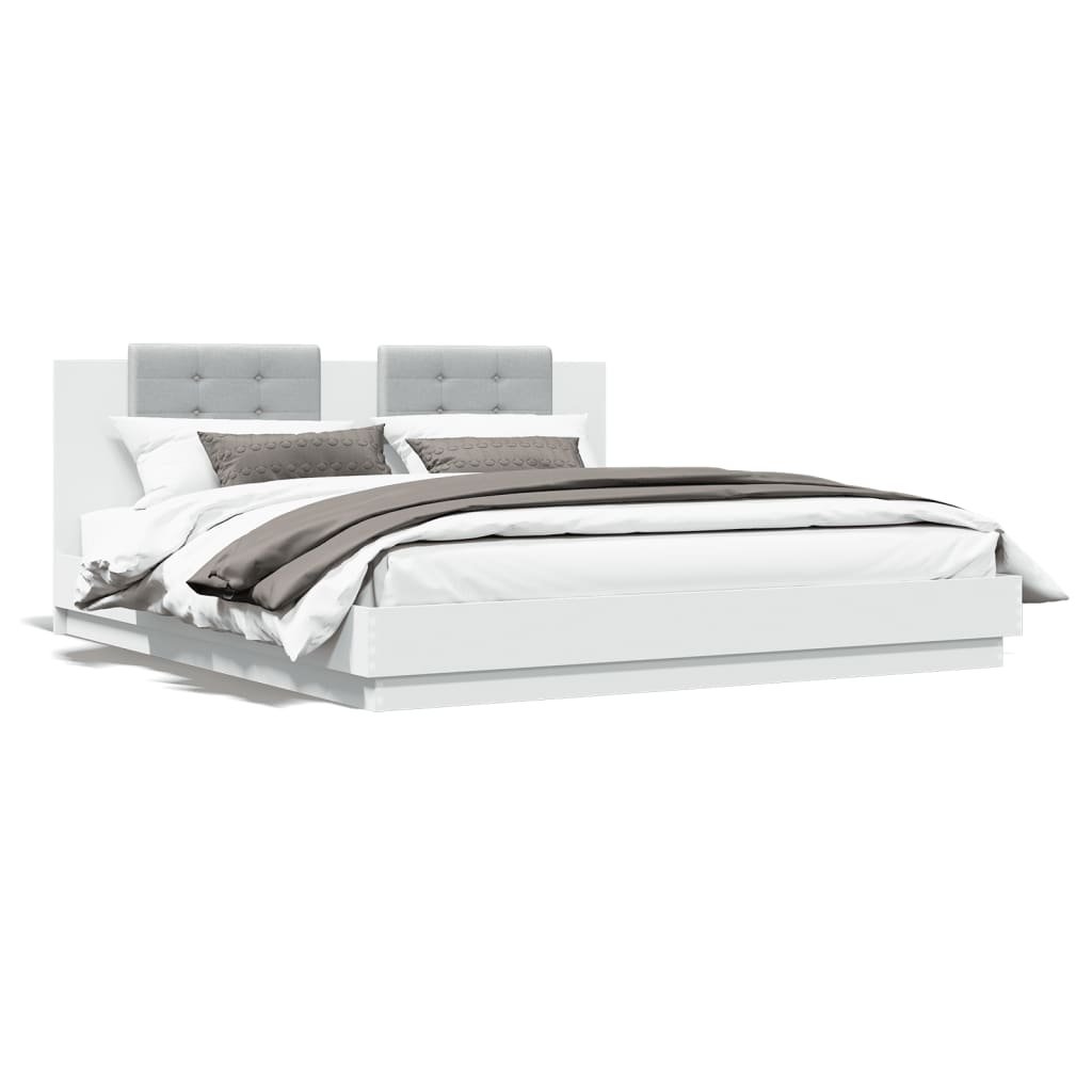 Bed Frame with Headboard and LED Lights White 160 X 200 Cm