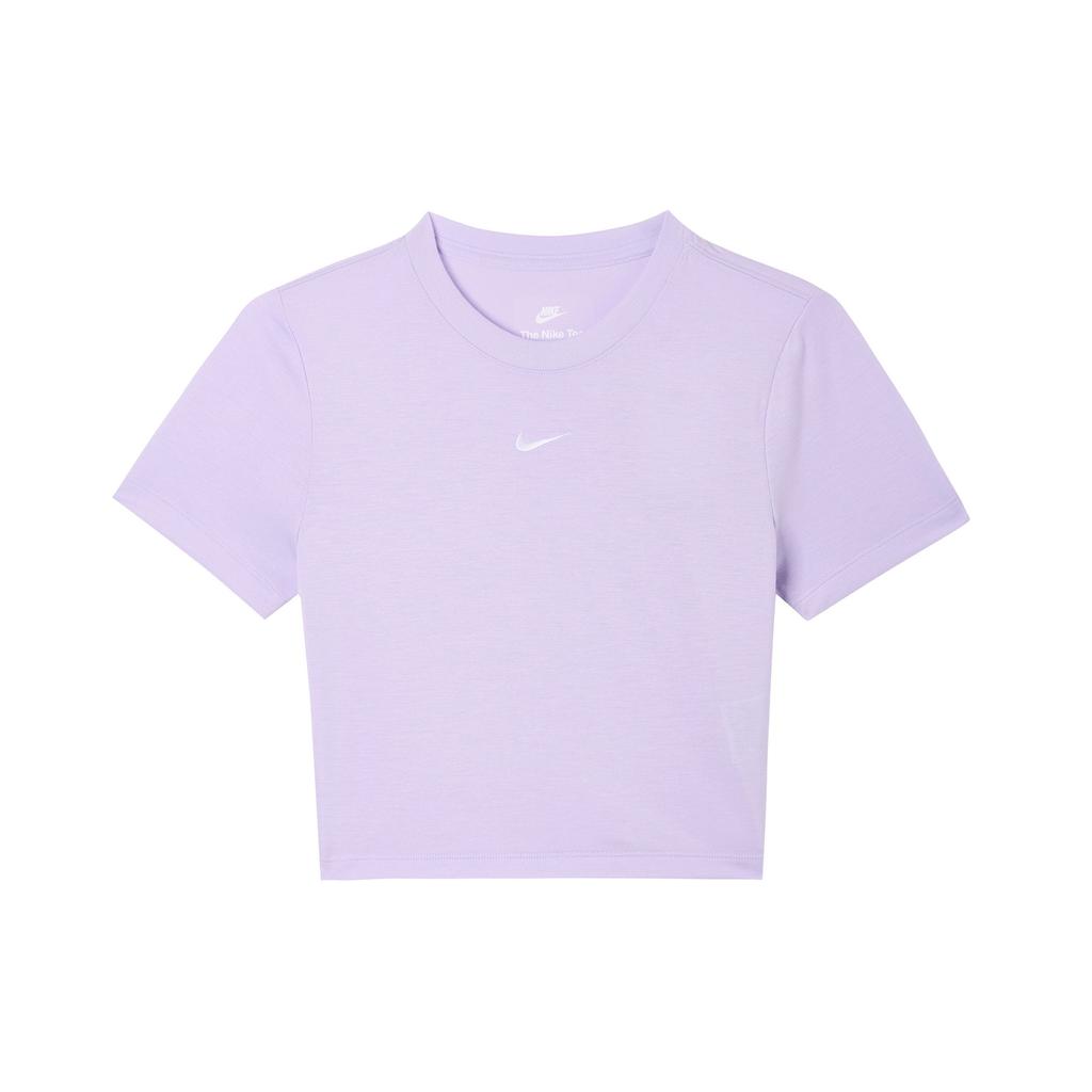 Nike Sportswear Essentials Series Solid Color Round Neck Slim Fit Short Casual Short Sleeve T-Shirt Women Tops Light-Purple FB2874-511