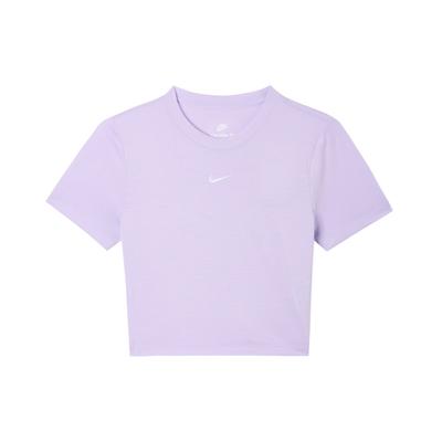 Sportswear Essentials Series Solid Color Round Neck Slim Fit Short Casual Short Sleeve T-Shirt Women Tops Light-Purple FB2874-511