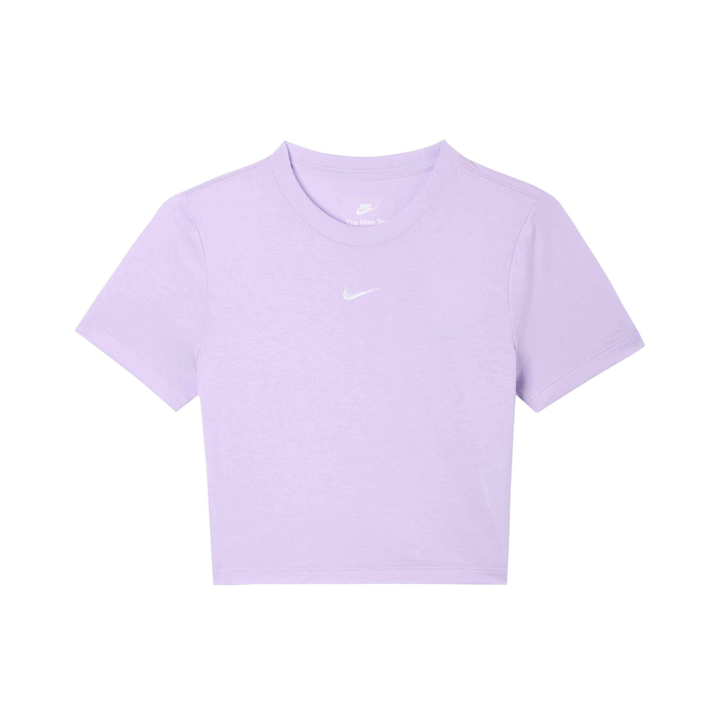 

Футболка Nike Sportswear Essentials Series с круглым вырезом, однотонная, облегающая, повседневная, с коротким рукавом, женские топы, светло-фиолетового цвета FB2874-511 M