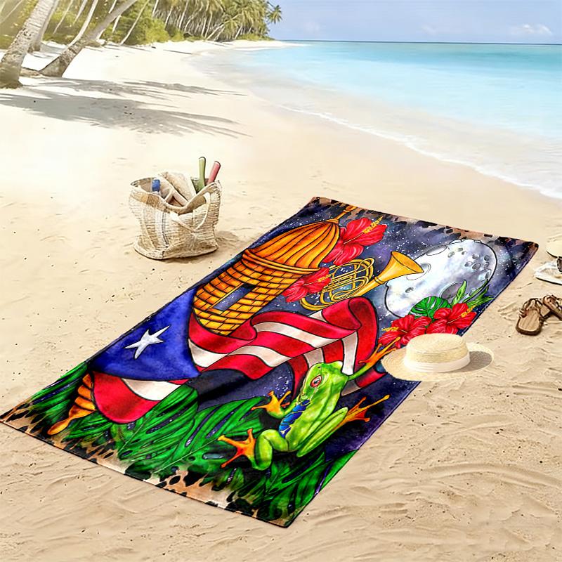 Puerto Rico Print Beach Towel, Large Soft Quick Dry Towel for Beach Camping Swimming
