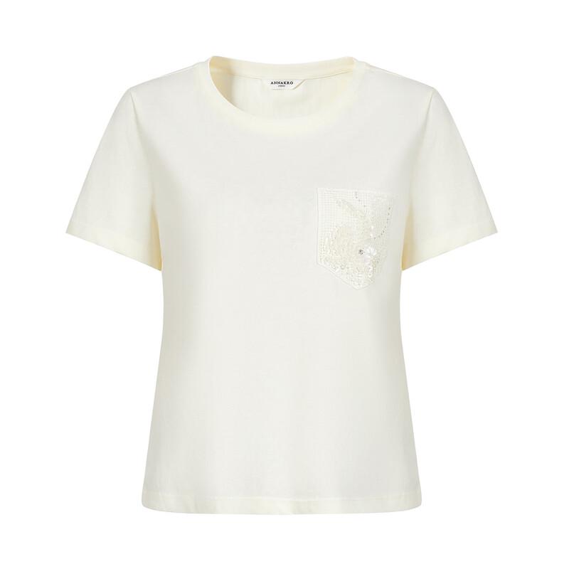

Jiu Zi Anna Kou Women s Sequined Pocket Round Neck T-Shirt L