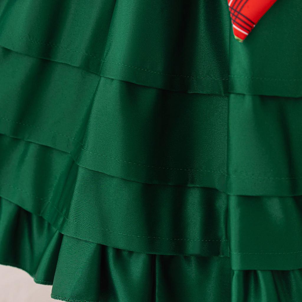 Kids Girls Santa Claus Xmas Elf Princess Bow Dress Children Christmas New Year Cosplay Costumes Kindergarten Performance Role Play Outfit