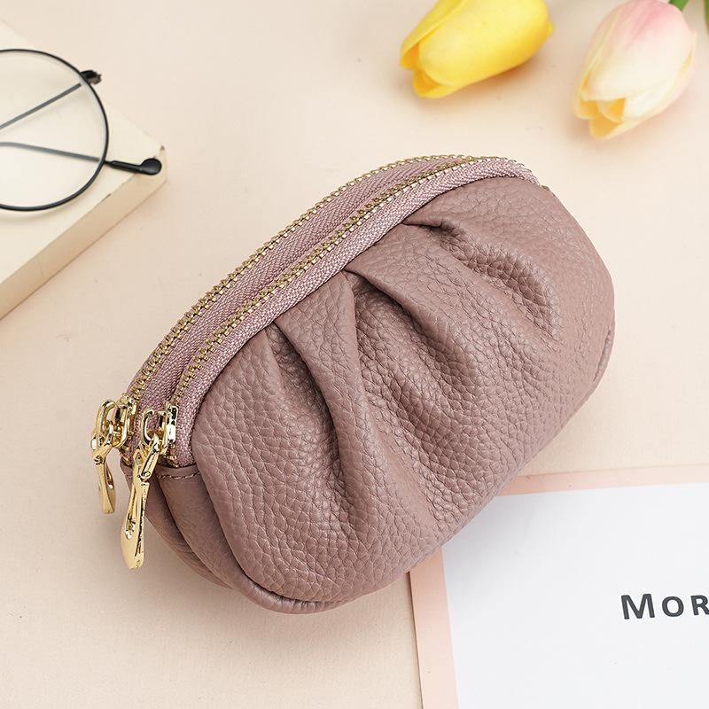 

Женский минималистский кошелек из натуральной кожи, небольшой, многофункциональный, с плиссировкой, с двойной молнией, стильный, практичный