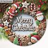 Merry Christmas Wooden Sign with Gingerbread Man & Santa Claus Pattern - Navidad Round Sign for Fornt Door, Wall Decor - Ideal Christmas Decoration