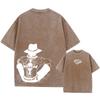 Mens Western Style Printed Washed TShirt Heavyweight Pure Cotton Short Sleeved Casual Loose Fitting Vintage Distressed Top