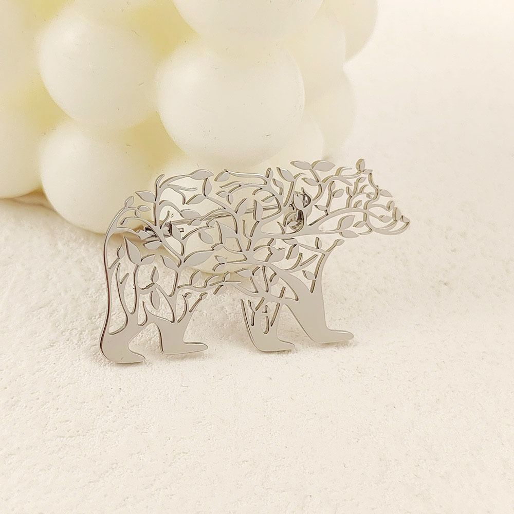 Punk Style Stainless Steel Brooch Plated Corsage Pin Trendy Polar Bear Brooch  Clothes Accessories