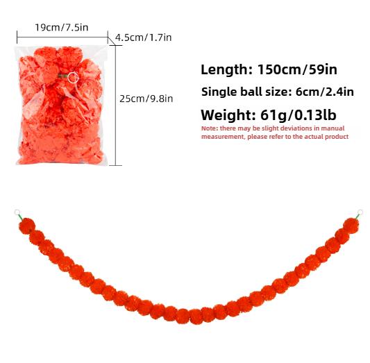 

Искусственная гирлянда из цветков бархатцев, пластиковый венок для индийского фестиваля Дивали, мексиканского Дня мёртвых, рождественской вечеринки, украшение