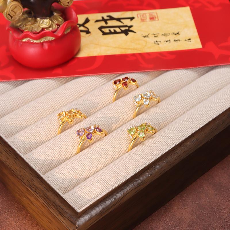 S925 Sterling Silver Leaf Ring For Women European Fashion Natural Peridot Crystal Jewelry High Sense Minimalist Finger Ornament