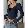 Módní dámská žebrovaná mikina s kapucí, Cropped top na zip s dlouhým rukávem, Univerzální ležérní top pro letní a jarní denní outfity