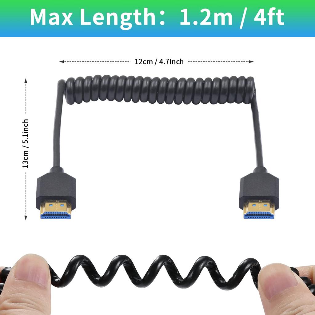 Duttek 8K HDMI HDMI Coiled 48Gbps HDMI Cable Ultra Thin HDMI Male to Male HDR Compatible 8K 60Hz Resolution Backwards Compatible 4K Ultra HD 1080p 3D