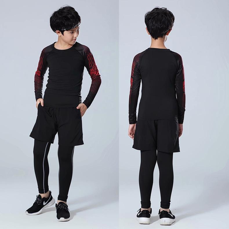 Drie delige compressie fitness set voor Heren, Dames & Kinderen - Sneldrogend: Top met lange mouwen, Legging en Hardloopkleding.
