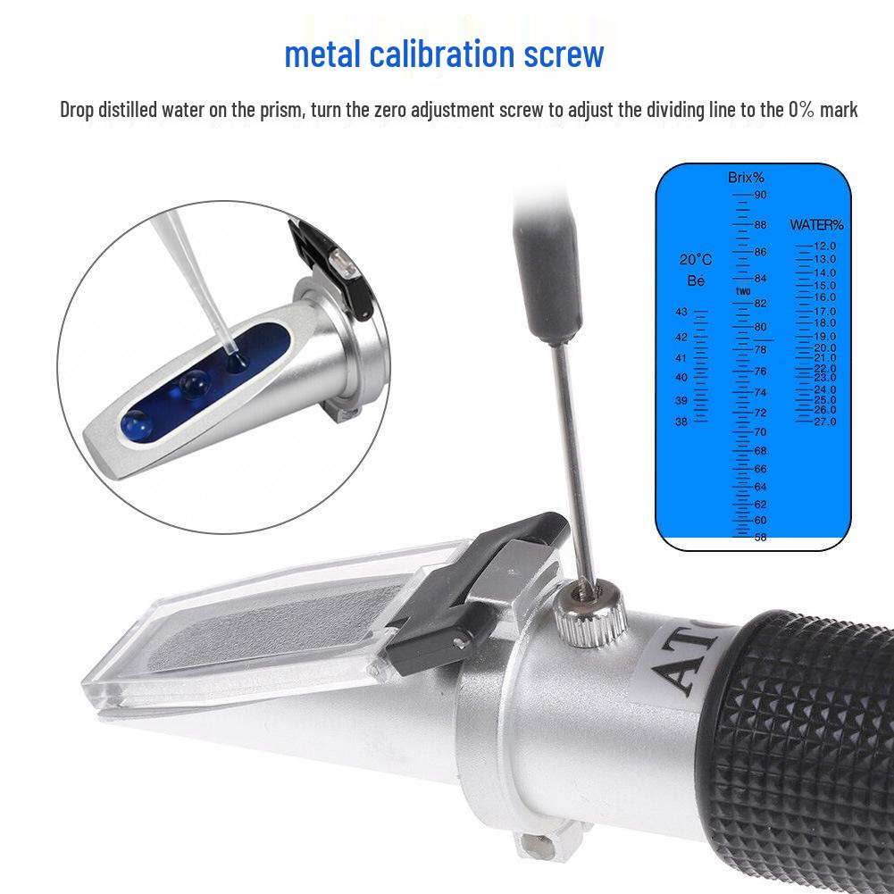 Portable Handheld Honey Brix & Baumé Refractometer (58-90 Brix) Sugar Meter
