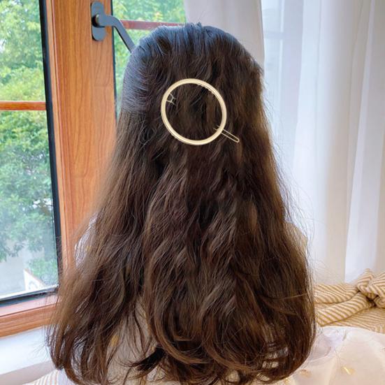 Women Geometric Hairpin Round Hollow Metal Frog Clip Golden Silver Color Glossy Surface Hair Clip Hair Accessory