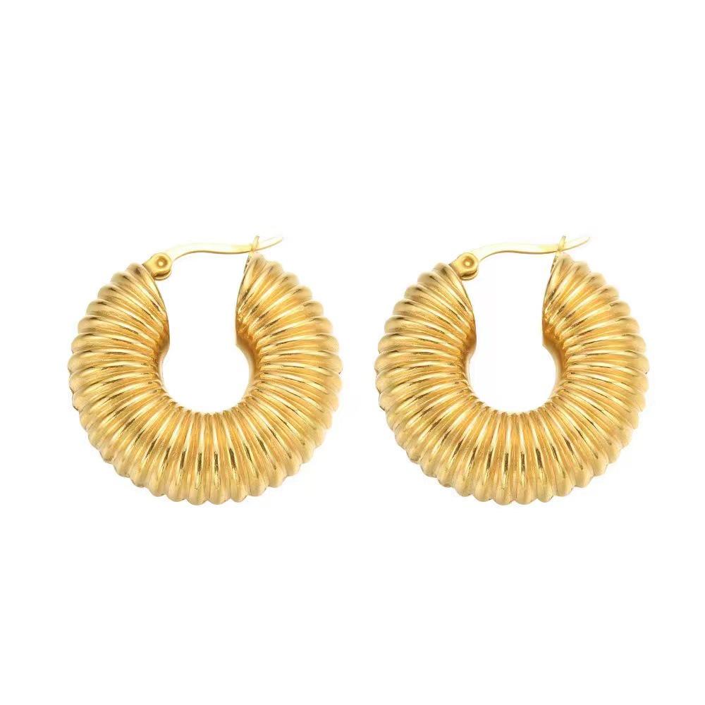 Cross-Border Fashion Retro French Gold Plated Metal Hoop Earrings for Women