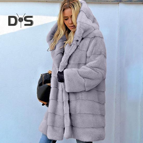 Veste d'hiver grande taille pour femme, manteau ample à capuche en fausse fourrure, manteau thermique en peluche à couches mi-longues pour le travail quotidien en extérieur