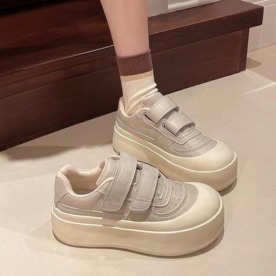 Scarpe da donna con velcro, brutte ma carine, platform, testa grande, nuove 2025, rialzanti, scarpe a pane, casual, versatili, scarpe bianche