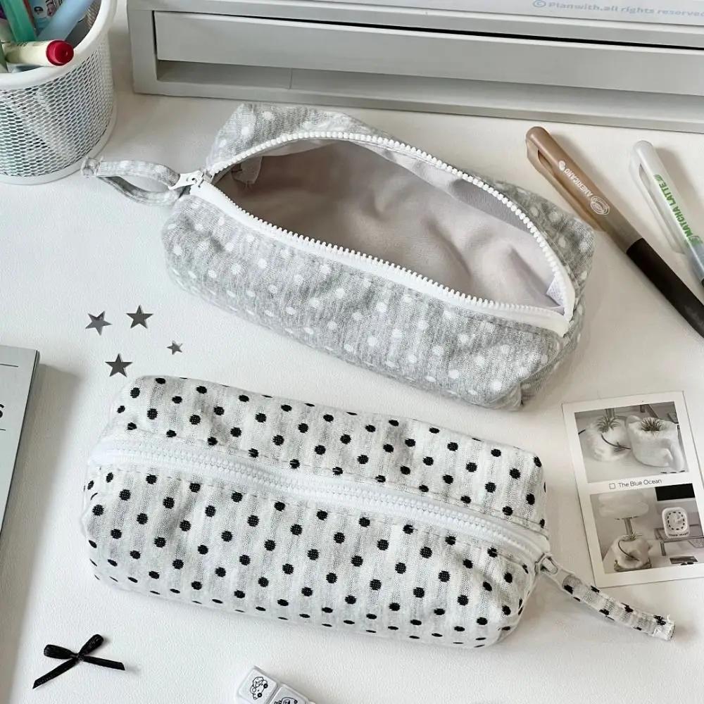 Multi-functional Polka Dot Design Pencil Case Large-capacity Soft Touch Stationery Pouch Stationery Organizer Back To School