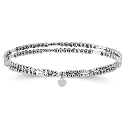 [R4088] - Silver Hematite Gray 'Mineralia' Silver Bracelet (rhodium) - 30cm 2mm (2 Rounds)