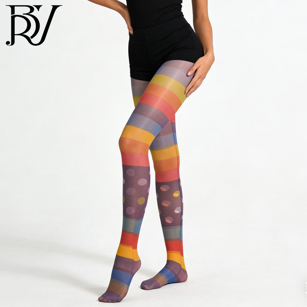Dopamine Personality Rainbow Socks Gradual Change Stockings Japanese Thin Personality Striped Pantyhose Party Stockings