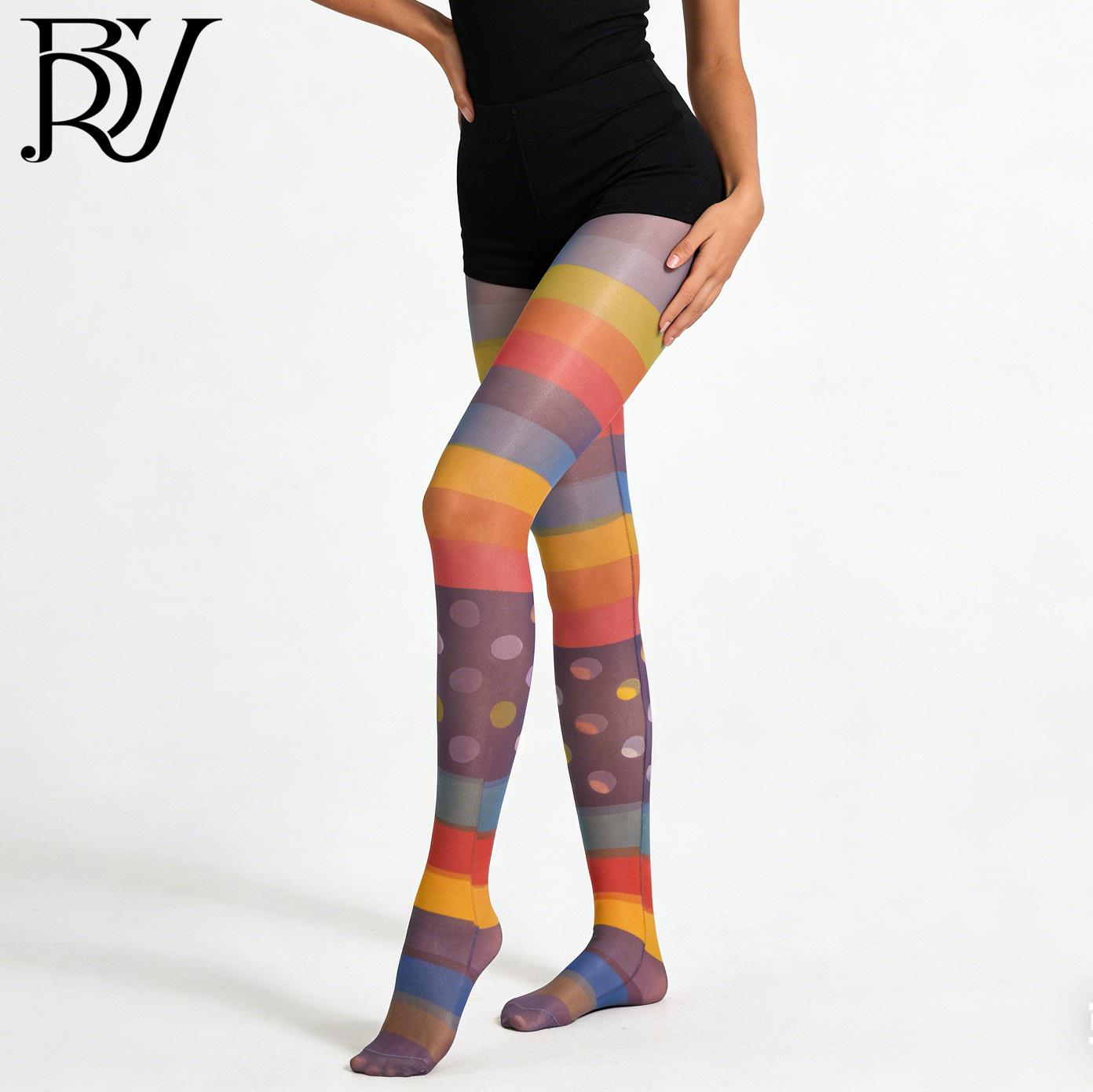 

Dopamine personality rainbow socks gradual change stockings Japanese thin personality striped pantyhose party stockings 40-70kg wear