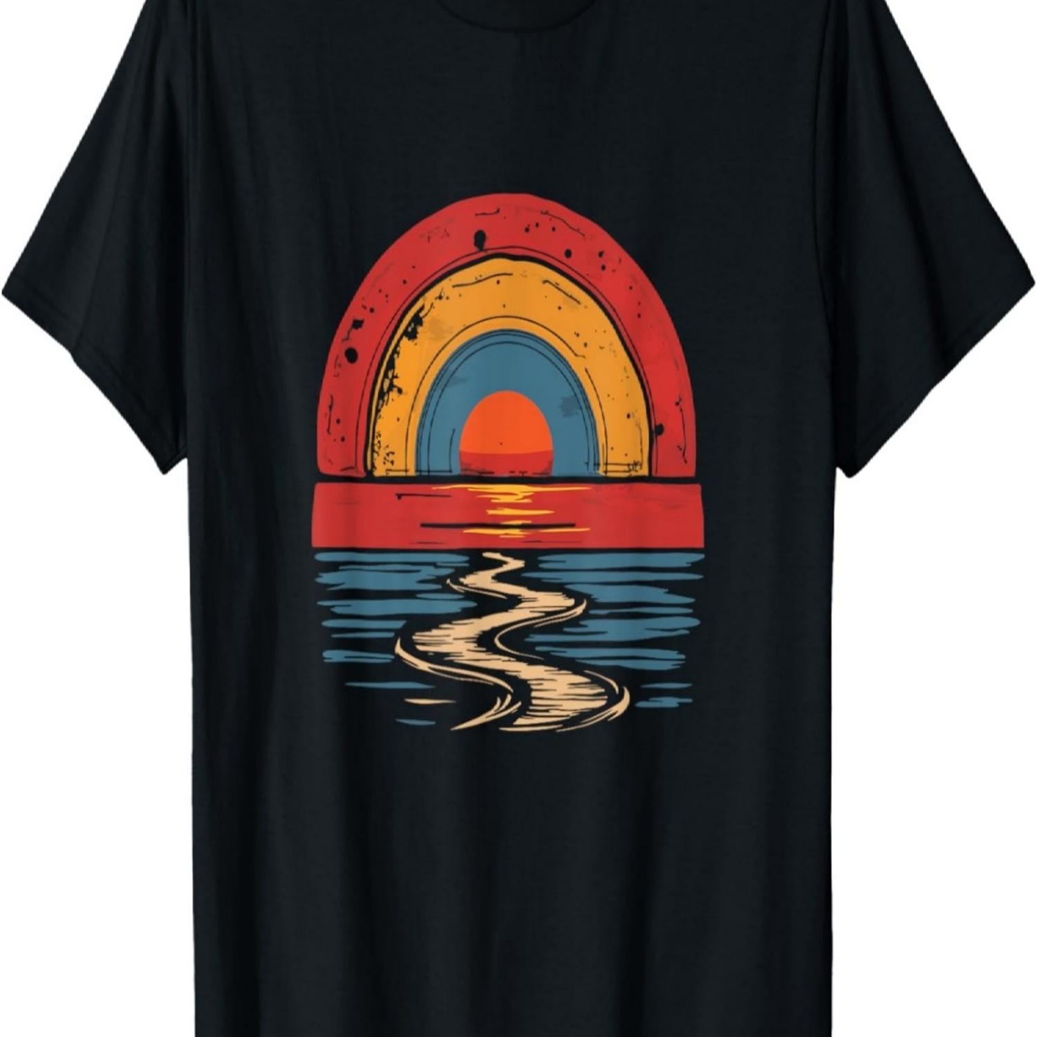 

Rainbow T-Shirt Sunset Hoodie Sea Sand Beach T-Shirt S чёрный