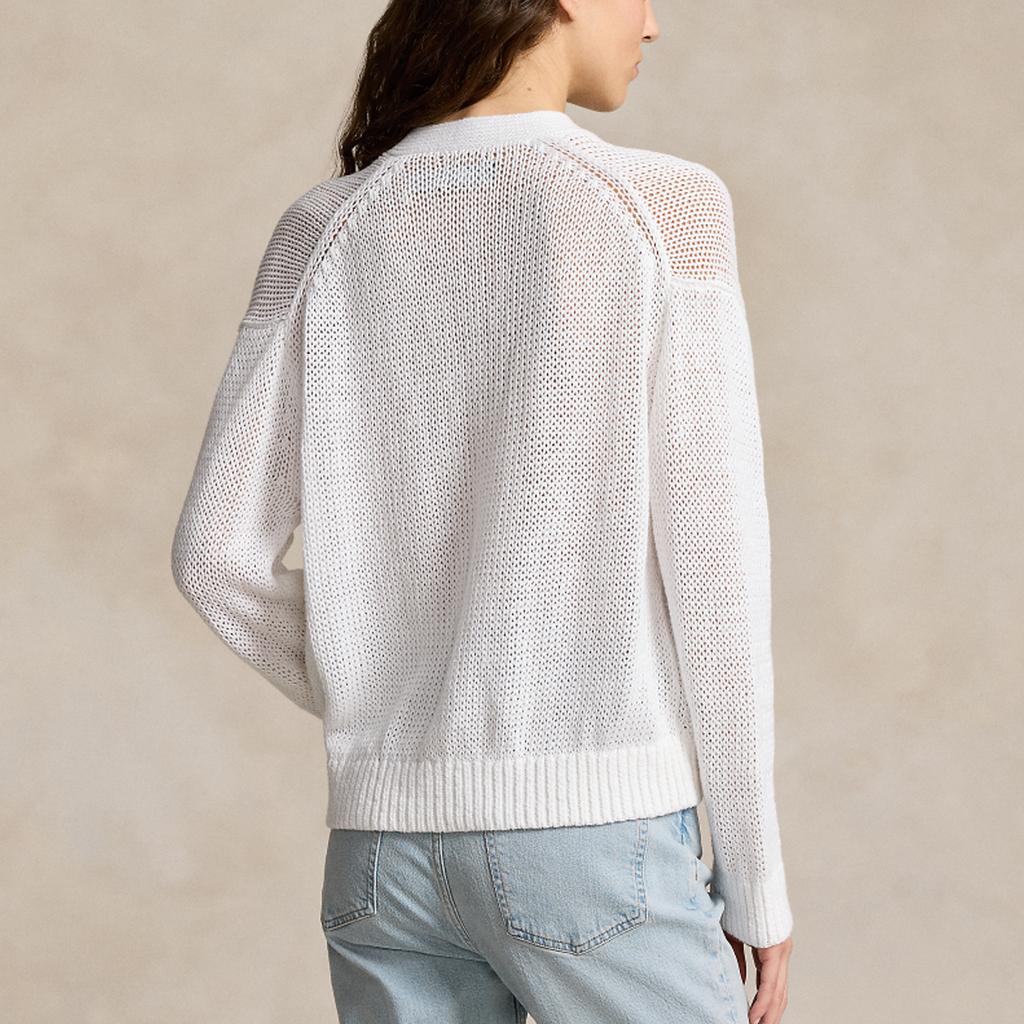 Polo Ralph Lauren Solid Color V-Neck Single-Breasted Loose Long Sleeve Knit Sweater Women Tops White WMPOSWENDW20266-100