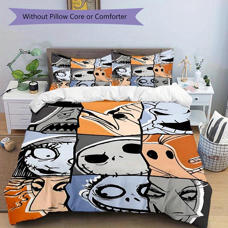 3pcs Nightmare Before Christmas Printed Bedding Set, Breathable And Soft, Machine Washable, Christmas Gift Birthday Gift, Bedroom Decoration