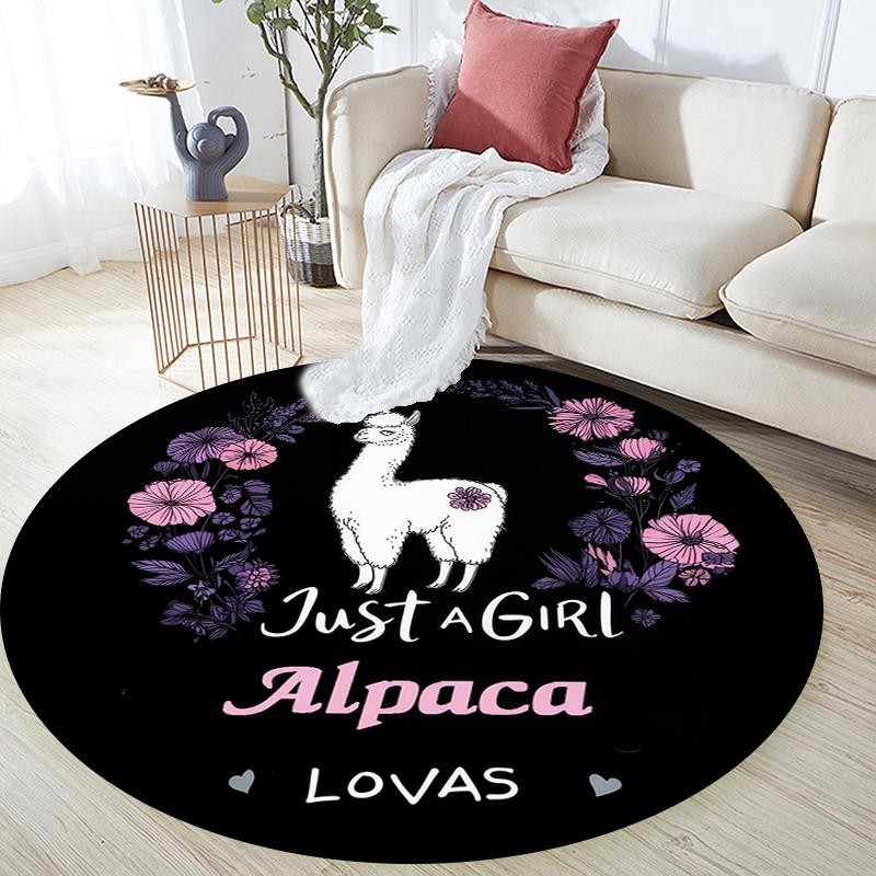 Alpaca Theme pattern round rug,Carpet Rug for Living Room Bedroom Sofa Playroom Decor,Non-slip Floor Mat,Holiday Gifts and Birthday Gifts