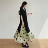 YYFS Damenmode Sommer Frühling Polka Dot Print Kurzarm V-Ausschnitt Lockere Taille Freizeitkleider